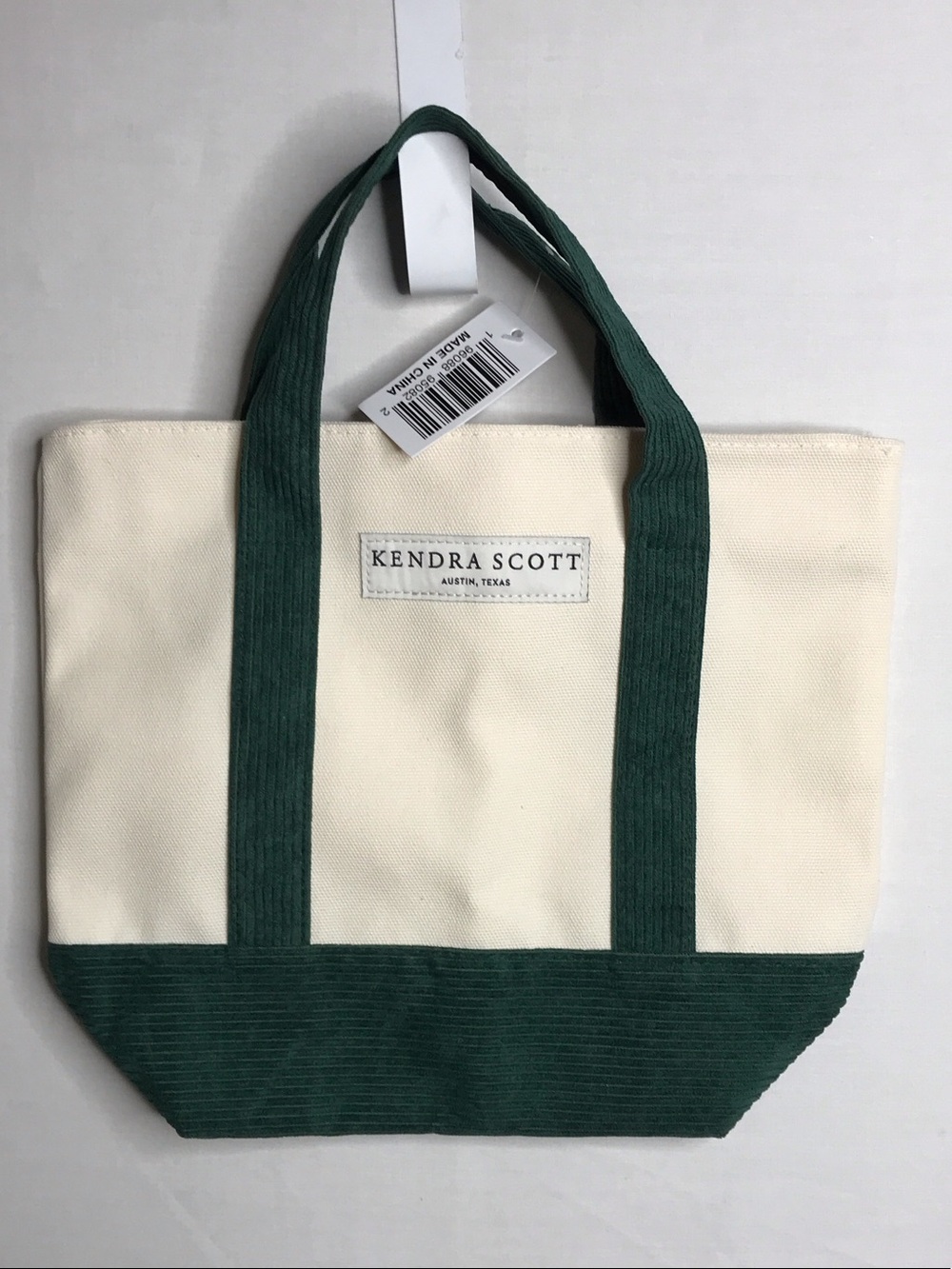 Kendra Scott Cream and Dark Green Canvas Tote NWT